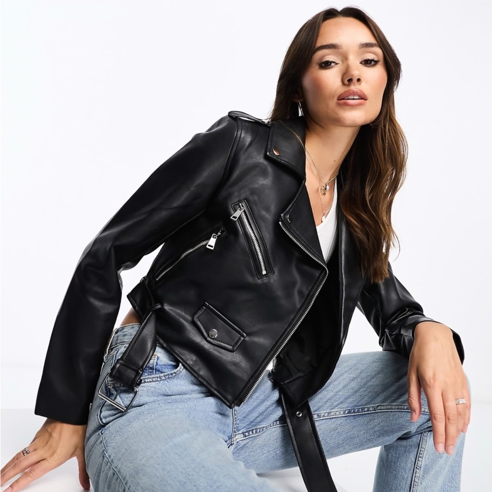 Stradivarius Faux Leather Crop Moto Jacket